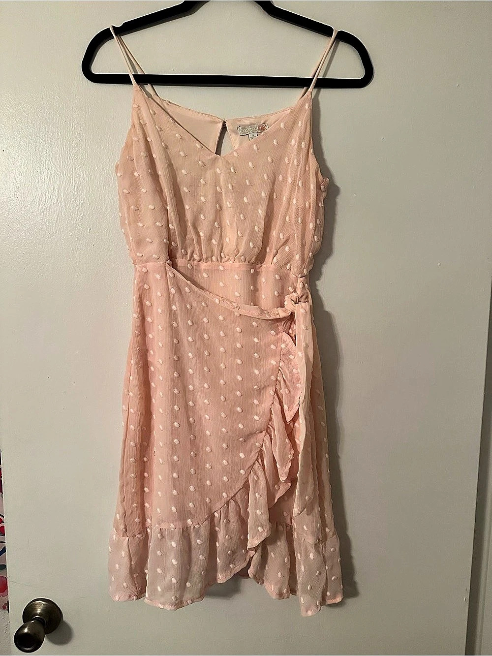 Peachy Pink Polka Dot Ruffle Mini Dress Size Small